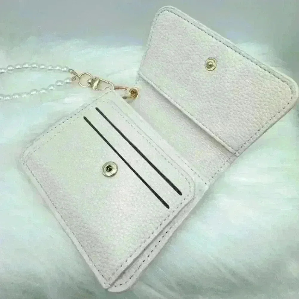Elsa White Wallet w/ Faux Pearl Keychain Strap - Picture 2 of 6